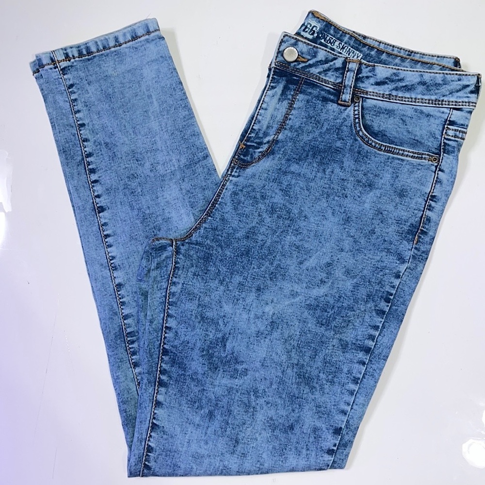 Route 66 Blue Cotton Distressed Denim Skinny Stretchy Mid-Rise Straight Leg Jean